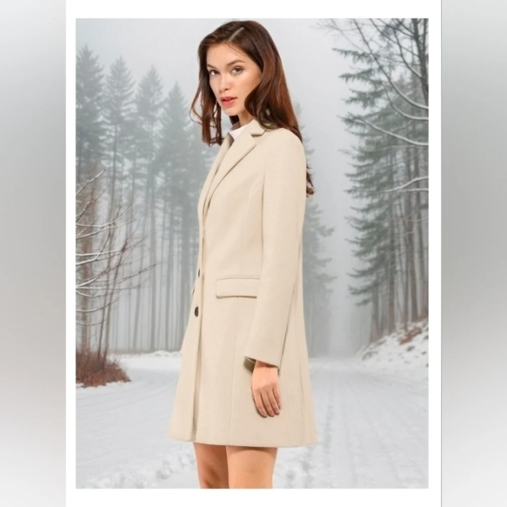 Allegra K Women Notched Lapel Single Breasted Outwear Winter Coat